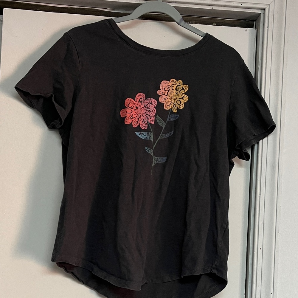 Old Navy Black Tee with Floral Design